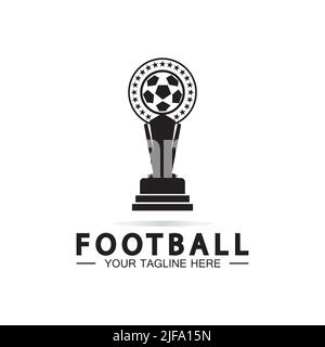 Modello di icona vettoriale Football o Soccer Championship Trophy Logo Design. vincitore del premio champions Football Trophy Illustrazione Vettoriale