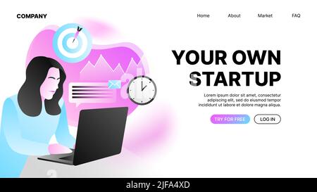 Scarica il sito Web di avvio. Banner modificabile della landing page. Illustrazione vettoriale Illustrazione Vettoriale