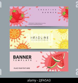 Estate banner frutta orizzontale colorato splash vettore illustrazione Illustrazione Vettoriale