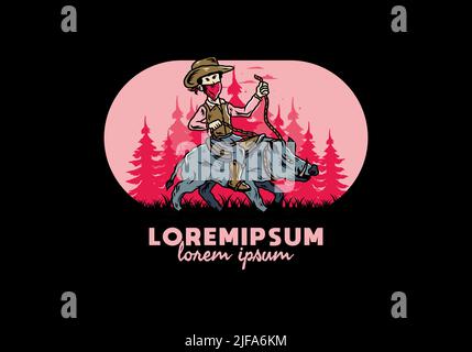 Uomo che guida un cinghiale illustrazione Illustrazione Vettoriale