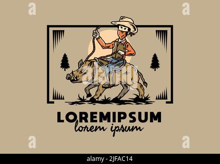 Uomo che guida un cinghiale illustrazione Illustrazione Vettoriale