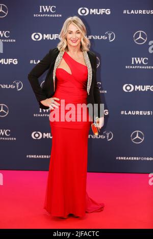 Nadia Comaneci, ex ginnasta artistica, Red Carpet, Laureus World Sports Awards 2019 cerimonia allo Sporting, Principato di Monaco, Costa Azzurra Foto Stock