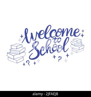 Set di composizione di forniture scolastiche. Torna alla scrittura scolastica. Soggetti per bambini per studio. Illustrazione vettoriale in stile piatto su sfondo bianco Illustrazione Vettoriale