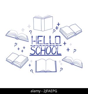 Set di composizione di forniture scolastiche. Torna alla scrittura scolastica. Soggetti per bambini per studio. Illustrazione vettoriale in stile piatto su sfondo bianco Illustrazione Vettoriale