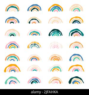 Astratto semplice boho rainbows set. Collezione di archi a linea tremendamente disegnata a mano. Elementi in stile scandinavo per bambini per decorazione di vivai, accessori per bambini Illustrazione Vettoriale