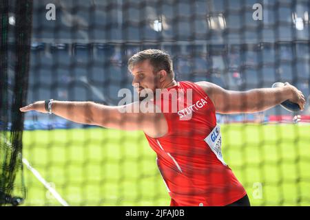 WROBEL David (VfB Stuttgart) azione, discous maschile lancio finale il 06/26/2022 German Athletics Championships 2022, dal 06/25/2022. - 06/26/2022 a Berlino/Germania. ÃÂ Foto Stock