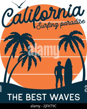 California Surfing Paradise il miglior Waves Surfer Sunset Illustrazione Vettoriale