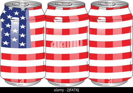 4th di luglio le lattine di birra patriottica con bandiera americana Illustrazione Vettoriale