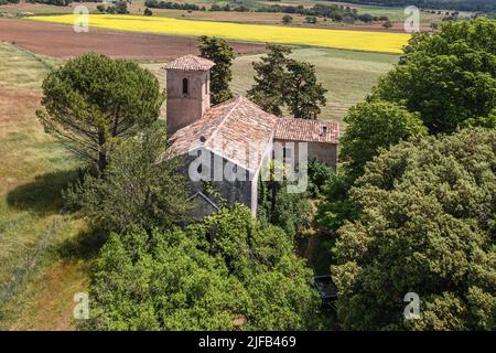 Francia, Var, Dracenie, Ampus, Notre Dame de Spéluque cappella (12th secolo) classificato come un monumento storico privato proprietà (vista aerea) Foto Stock