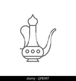 Icona della linea della caffettiera araba. Segno di stile lineare per il concetto mobile e il web design. Ramadan Kareem caraffa icona vettoriale. Simbolo, illustrazione del logo. V Illustrazione Vettoriale