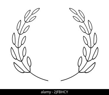 Allori vettore bordo rotondo in linea semplice. Foglie di alloro a cerchio lineare. Corona di grano e olivo per la vittoria, trionfo Illustrazione Vettoriale