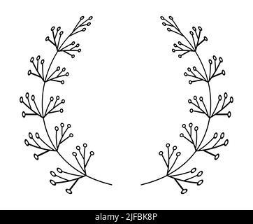 Allori vettore bordo rotondo in linea semplice. Foglie di alloro a cerchio lineare. Corona di grano e olivo per la vittoria, trionfo Illustrazione Vettoriale