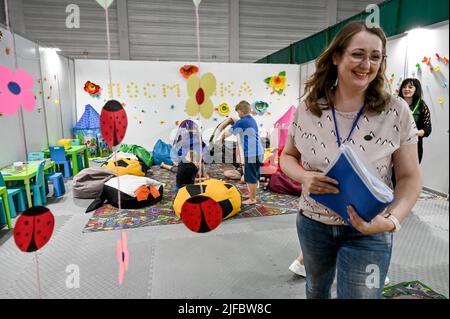 Non esclusiva: ZAPORIZHZHIA, UCRAINA - 30 GIUGNO 2022 - Una sala giochi è raffigurata presso il primo centro di assistenza di Ucrainas per il salvataggio, Zaporizhzhia, sud-est Foto Stock