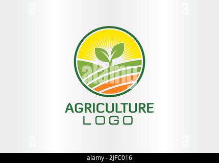 Modello di logo natura Green Landscape Sunrise. sun Vector Agriculture Illustration icona Logo Template Illustrazione Vettoriale