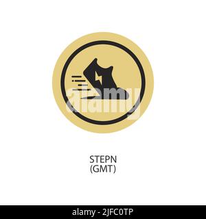 Icona Satoshi Token verde. Icona del token di utilità GST Stepn isolata su sfondo bianco. Illustrazione Vettoriale