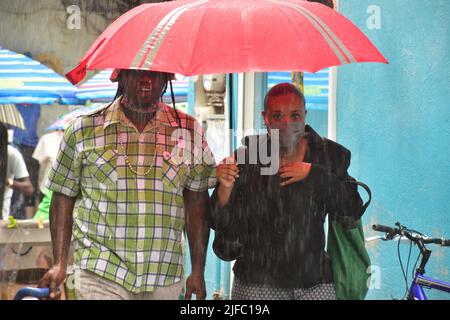 Giornata delle piogge a Bridgetown, Barbados Foto Stock