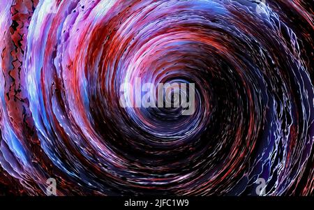 3D Illustrazione curve rotonde colorate su sfondo astratto scuro. Spirale, torsione, turbolenza. Foto Stock
