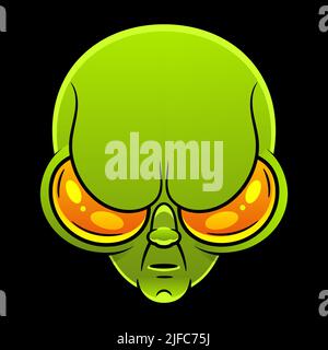 Emoji verde aliene. Illustrazione vettoriale dell'icona della testa umanoide extraterrestre. Illustrazione Vettoriale