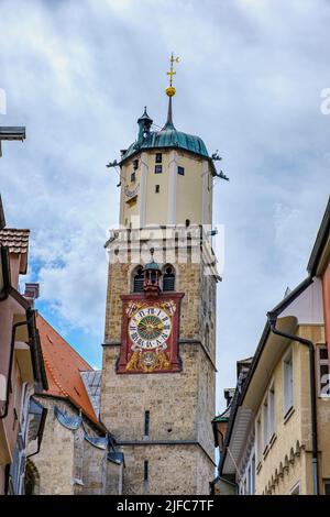 La chiesa parrocchiale di San Martino a Memmingen, nella regione della bassa Allgäu di Swabia, Baviera, Germania. Foto Stock