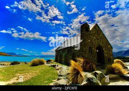 Una bella vista della Chiesa del buon Pastore sulla riva in Nuova Zelanda Foto Stock