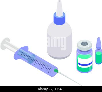 Vaccinazione composizione isometrica con siringa e provette illustrazione del vettore isolato Illustrazione Vettoriale