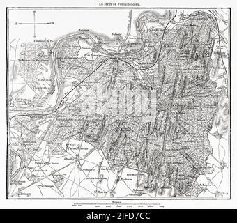 Vecchia mappa della Foresta di Fontainebleau. Seine-et-Marne, Francia. Europa. Il castello e la Foresta di Fontainebleau da Du Pays da le Tour du Monde 1867 Foto Stock