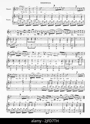 Seguidilla Sheet music, Spagna. Europa. Viaggi in Spagna da Gustave Dore e Jean Charles Davillier da le Tour du Monde 1867 Foto Stock
