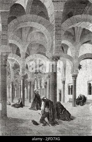 Interno della Grande Moschea di Cordova, Andalusia, Spagna. Europa. Viaggi in Spagna da Gustave Dore e Jean Charles Davillier da le Tour du Monde 1867 Foto Stock