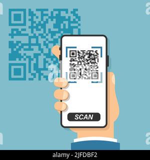 Icona di scansione del codice QR in stile piatto. Immagine vettoriale di scansione del telefono cellulare su sfondo isolato. Il lettore di codici a barre firma il concetto di business. Illustrazione Vettoriale