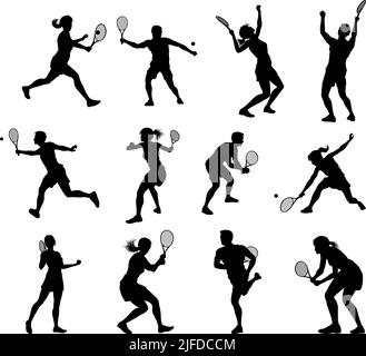 Silhouette Tennis giocatori Sport persone set Illustrazione Vettoriale