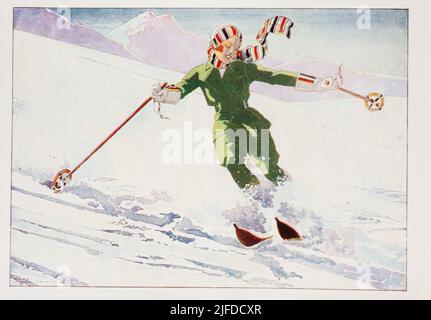 Le ski, Illustration de René Vincent - estratto da 'l'Illustration Journal Universel' - Rivista francese illustrata - 1932 Foto Stock