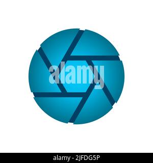 Astratta sfera di tecnologia blu. Cerchio di forme geometriche (esagono, rettangolo, poligono). Elementi di costruzione idea. Otturatore come pezzi. Vettore Illustrazione Vettoriale