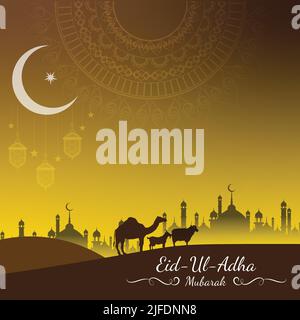 EID al Adha modello, Eid al Adha Mubarak sfondo islamico Illustrazione Vettoriale