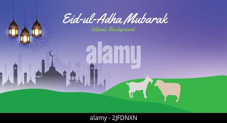 EID al Adha Mubarak, evento musulmano, sfondo islamico Illustrazione Vettoriale