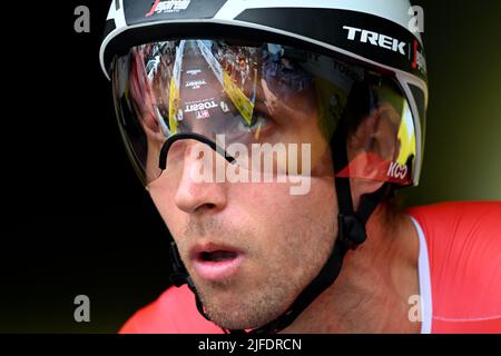 Copenaghen, Danimarca, 1st luglio 2022. Bauke Mollema dei Paesi Bassi e Team Trek-Segafredo si prepara per la tappa 1 del Tour De France, da Copenaghen a Copenaghen. Credit: Pete Goding/Alamy Live News Foto Stock