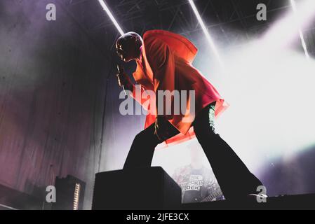 ITALIA, COLLEGNO, LUGLIO 1st 2022: Skin, cantante del gruppo rock britannico "Stunk Anansie", che si esibisce dal vivo in occasione del "Flowers Festival" edizione 2022 per il tour "Celebring 25 Years" Foto Stock