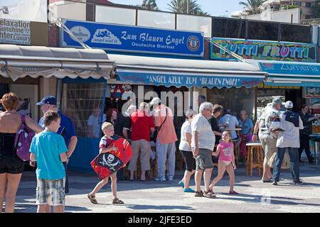 Negozi, bar e ristoranti An der Strandpromenade, Playa del Ingles, Gran Canaria, Kanarische Inseln, Spanien, Europa | Negozi, bar e ristoranti a Foto Stock