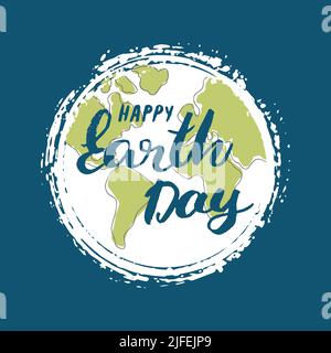 Biglietto di auguri per la celebrazione del giorno della Terra, scritta per il giorno della Terra felice. Illustrazione vettoriale. Illustrazione Vettoriale