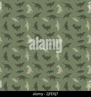 Dino Seamless Pattern, Cute Cartoon Dinosaurs Doodles Vector Illustration. Illustrazione Vettoriale