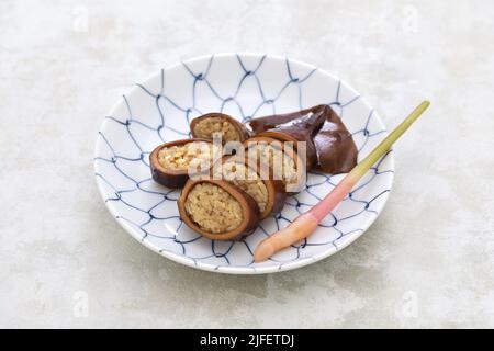 Ikameshi (calamari ripieni di riso appiccicoso), cucina giapponese Foto Stock