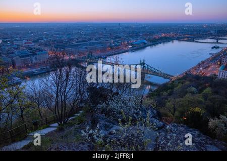 Budapest, Ungheria - 13 aprile 2022: Ponte della libertà all'alba Foto Stock