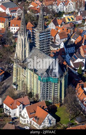 Fotografia aerea, ristrutturazione della chiesa luterana Sankt Maria zur Wiese, Walburger, Soest, Soester Börde, Renania settentrionale-Vestfalia, Germania, luogo di Foto Stock