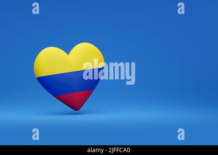 Cuore con i colori della bandiera Colombia con spazio copia. 3d illustrazione. Foto Stock