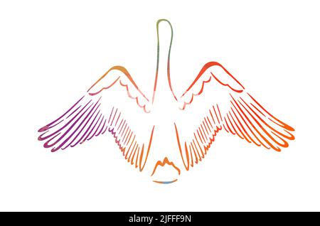 Bella silhouette astratta multicolore di un cigno. Disegno a una linea. Illustrazione vettoriale Illustrazione Vettoriale