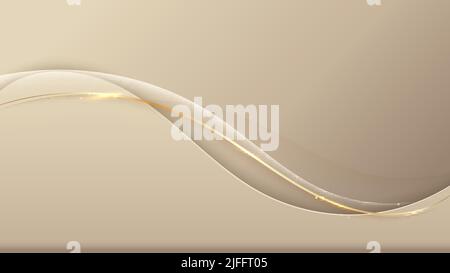 Modello astratto di sfondo 3D elegante forma d'onda dorata con brillante linea d'oro e luccicante stile di lusso glitterato. Illustrazione vettoriale Illustrazione Vettoriale