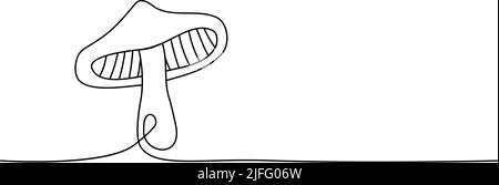 Disegno continuo a una linea a fungo. Illustrazione continua a fungo con una riga. Illustrazione lineare vettoriale minimalista Illustrazione Vettoriale
