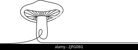 Disegno continuo a una linea a fungo. Illustrazione continua a fungo con una riga. Illustrazione lineare vettoriale minimalista Illustrazione Vettoriale