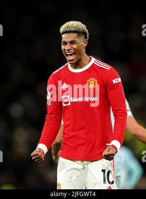 File photo datato 22-01-2022 del Manchester United Marcus Rashford che si sente rinfrescato dopo la sua pausa estiva e crede che ci sia già un 'ronzio' sotto il nuovo manager del Manchester United Erik TEN Hag. Data di emissione: Domenica 3 luglio 2022. Foto Stock