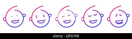 Faccine emoji colorate e divertenti. Disegno vettoriale di emoji doodle, icona del volto. Illustrazione vettoriale su sfondo trasparente. Illustrazione Vettoriale