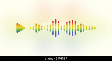Audio voce colorata onda dei messaggi con pulsante di riproduzione in messeger. Il concetto di persone che comunicano tramite l'app mobile. Illustrazione vettoriale per un Web Illustrazione Vettoriale